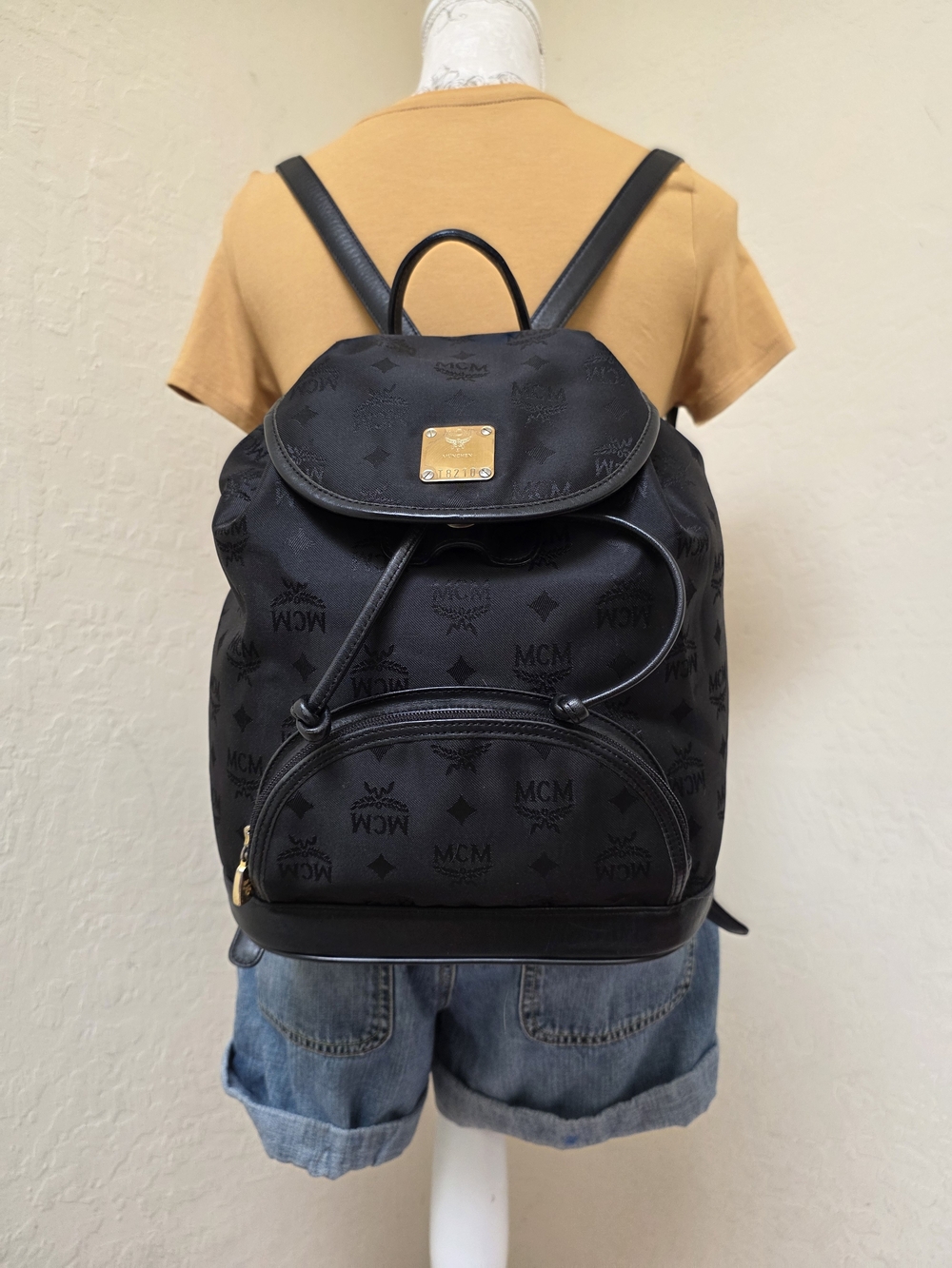 MCM Black Nylon Medium Backpack Vintage AUTHENTIC